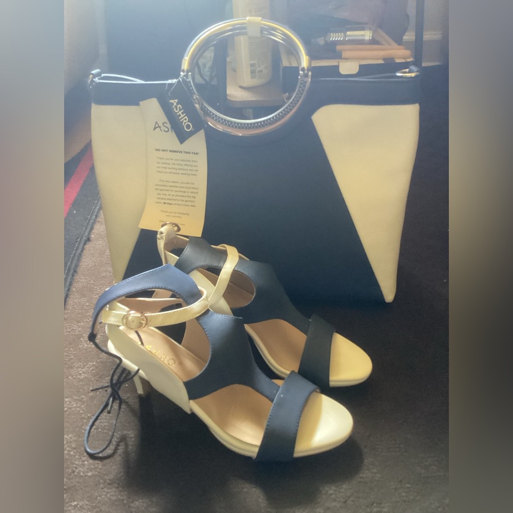 Ashro Blue and Cream Heeled Sandals